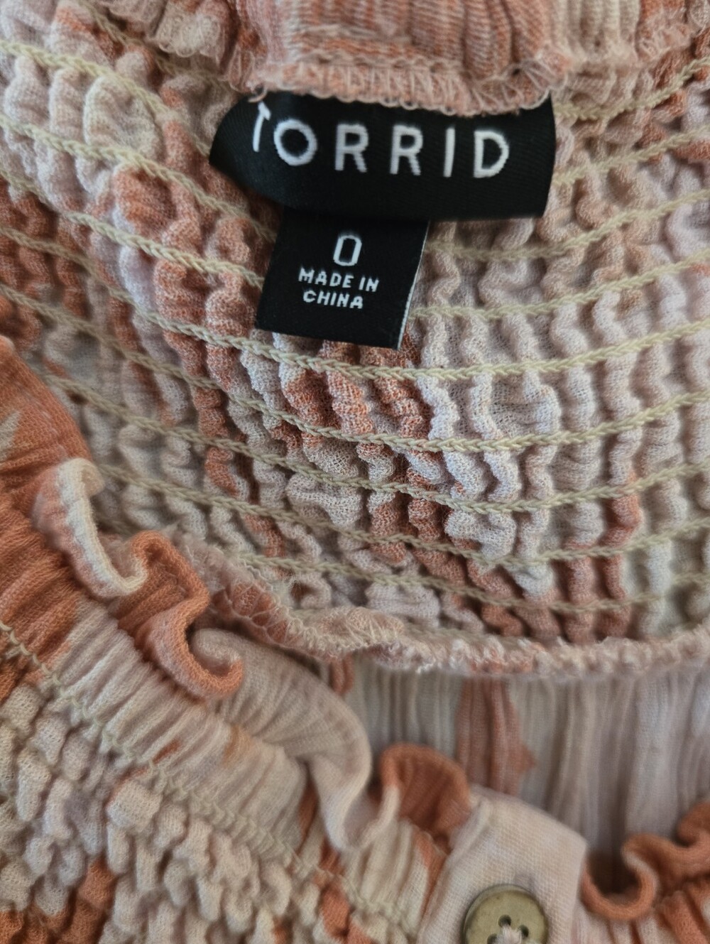 Torrid Smocked Off-Shoulder Floral Blouse in Coral and Cream - Picture 4 of 4